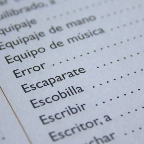 Detailaufnahme einer Wortliste aus einem Spanischen Wörterbuch